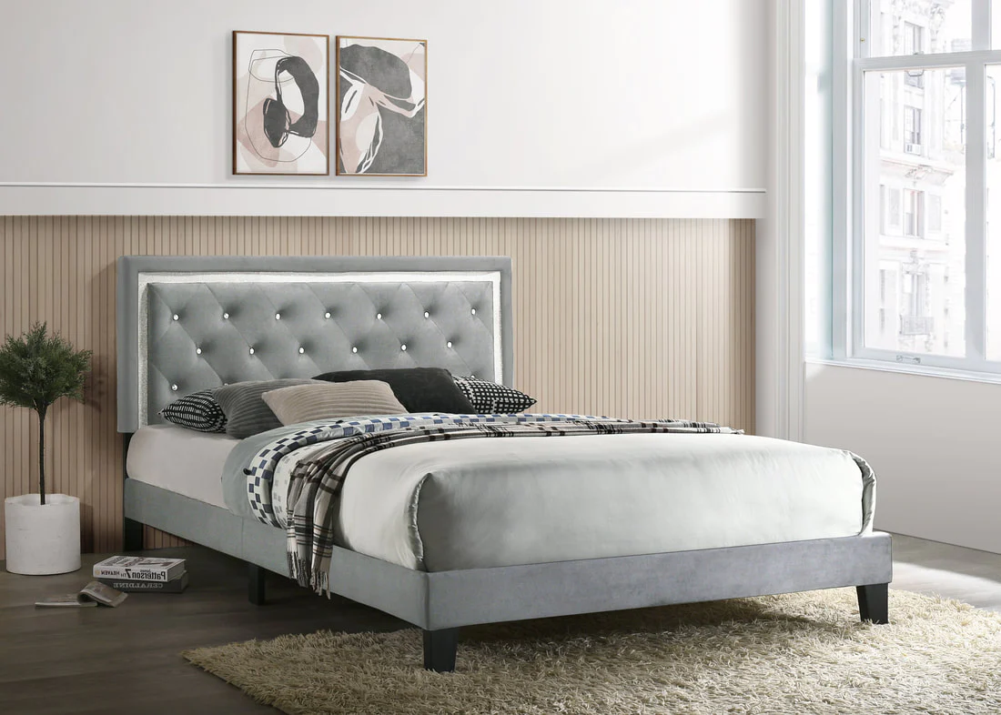 Grey Bed Frame with Diamonds